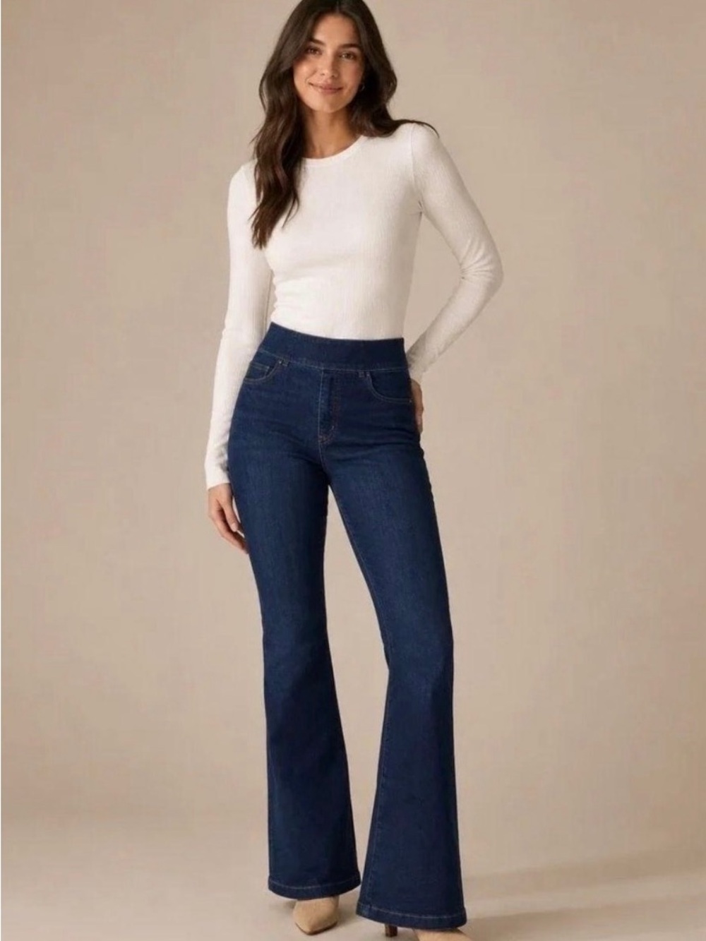 Spanx Flare Jeans Midnight Shade Dark Wash Pull On High Rise Size M - Picture 1 of 6